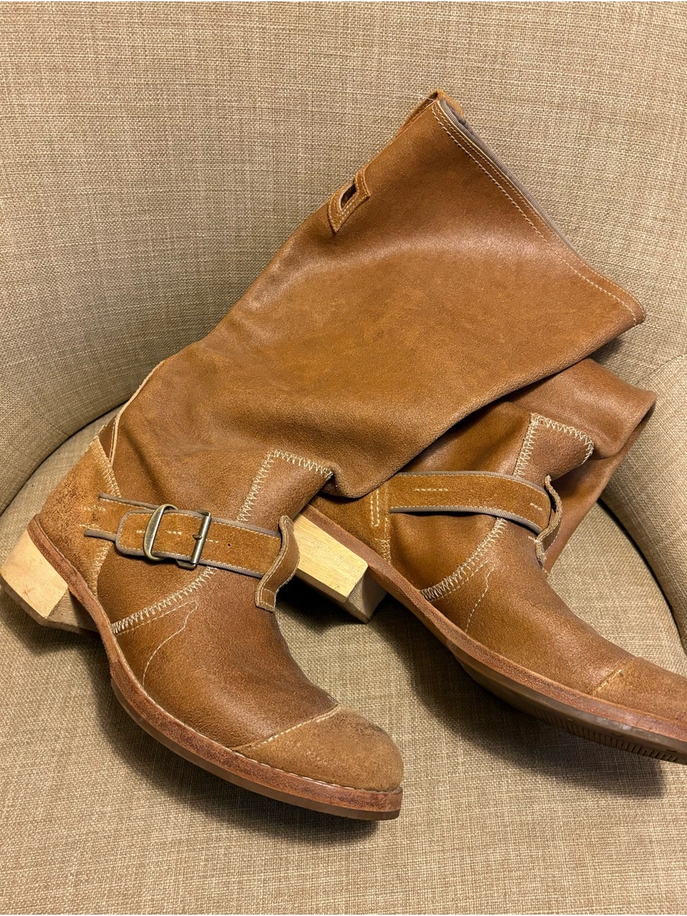 Timberland Brown Leather Mid-Calf Buckle Heeled Boots
